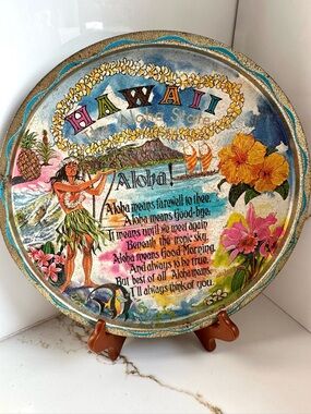 Vintage Hawaii Ken Haag , Aloha, Hula Girl 11" serving tray